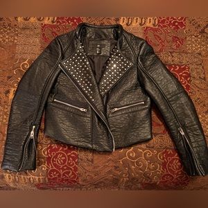 H&M Black faux Leather cropped studded jacket 12
